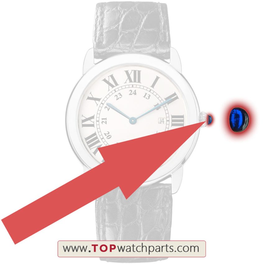 watch sapphire crystal (blue zircon) for Cartier Tank or Ronde watch crown